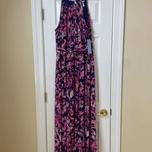Navy and Pink Floral Formal Dress